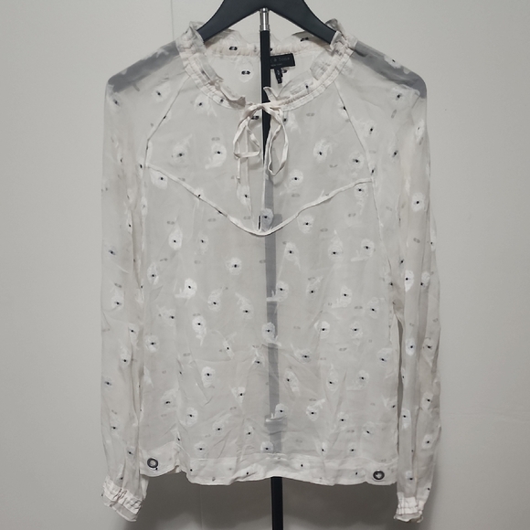Rag & Bone Sheer Silk Blend Oversized White Floral Blouse - Picture 4 of 10